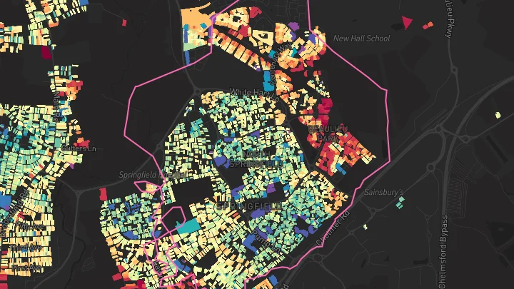 House price heatmap showing property values across Chelmsford