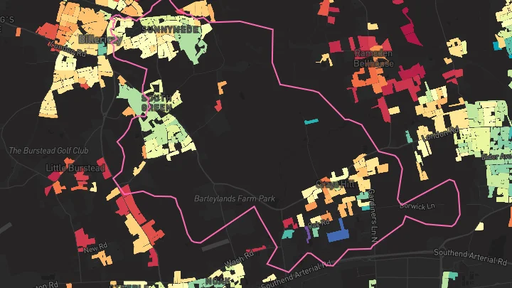 House price heatmap showing property values across Billericay