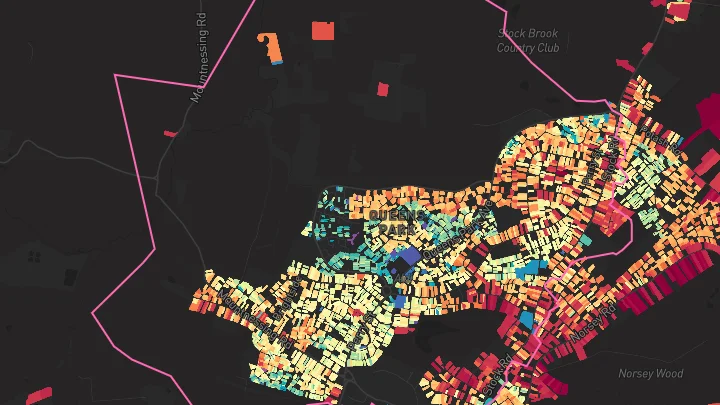 House price heatmap showing property values across Billericay