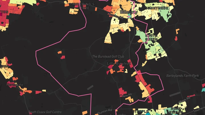 House price heatmap showing property values across Billericay