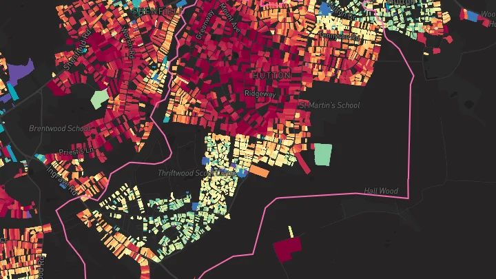 House price heatmap showing property values across Hutton