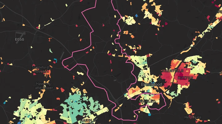 House price heatmap showing property values across Harold Wood