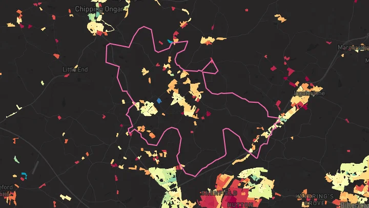 House price heatmap showing property values across Doddinghurst