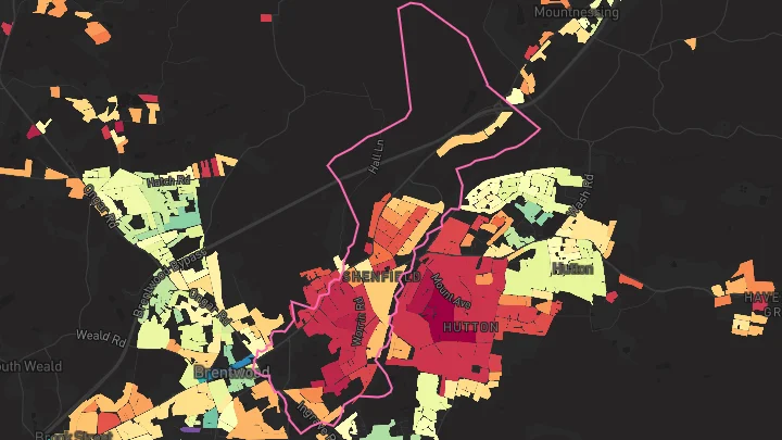 House price heatmap showing property values across Shenfield
