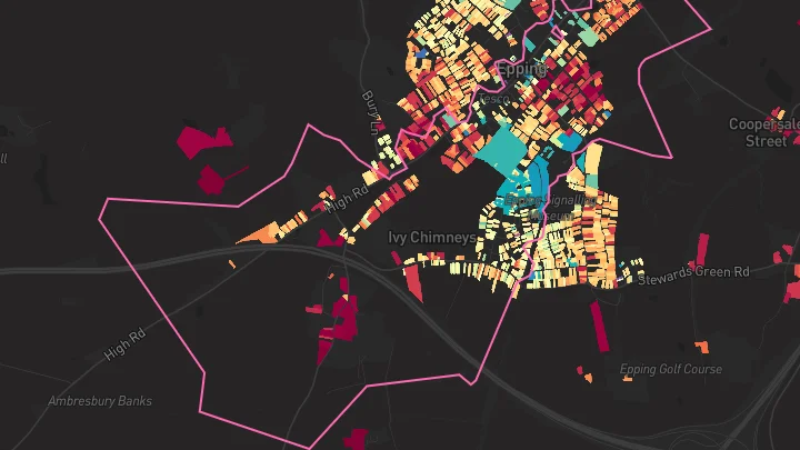 House price heatmap showing property values across Epping