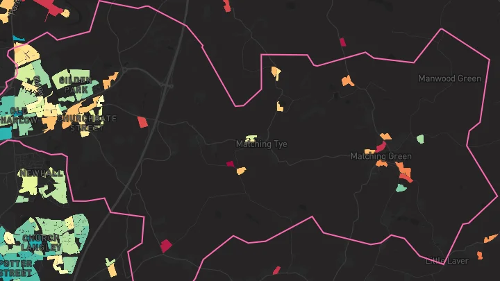 House price heatmap showing property values across Harlow