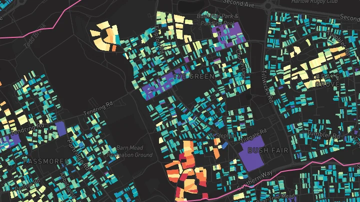 House price heatmap showing property values across Harlow