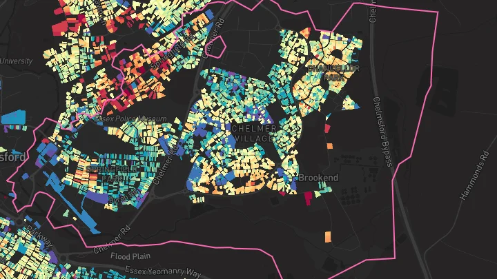 House price heatmap showing property values across Chelmsford