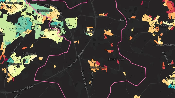 House price heatmap showing property values across Great Baddow