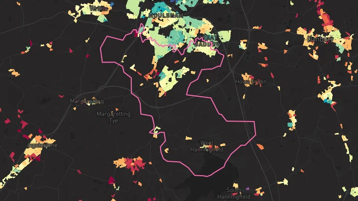 House price heatmap showing property values across Chelmsford