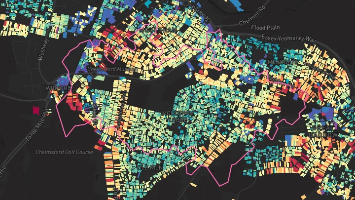 House price heatmap showing property values across Chelmsford