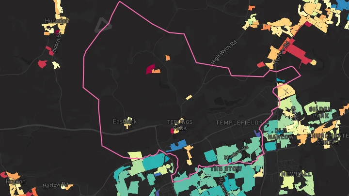 House price heatmap showing property values across Harlow