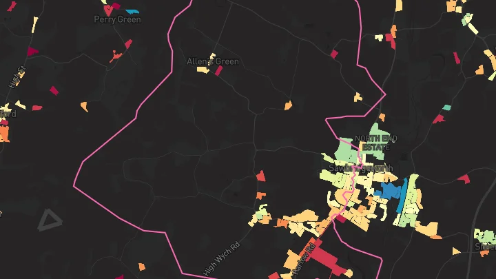 House price heatmap showing property values across Sawbridgeworth