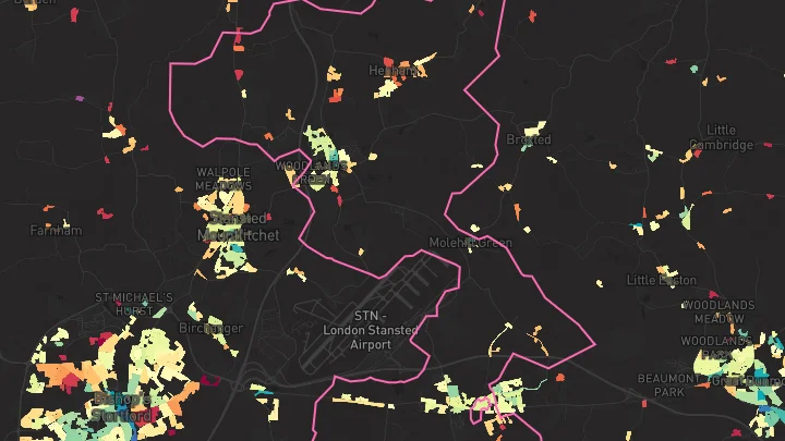 House price heatmap showing property values across Elsenham