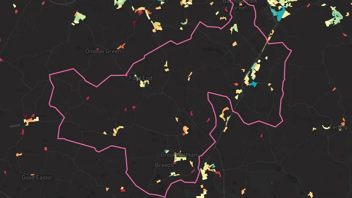 House price heatmap showing property values across Great Leighs