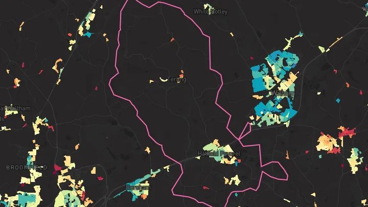 House price heatmap showing property values across Hatfield Peverel
