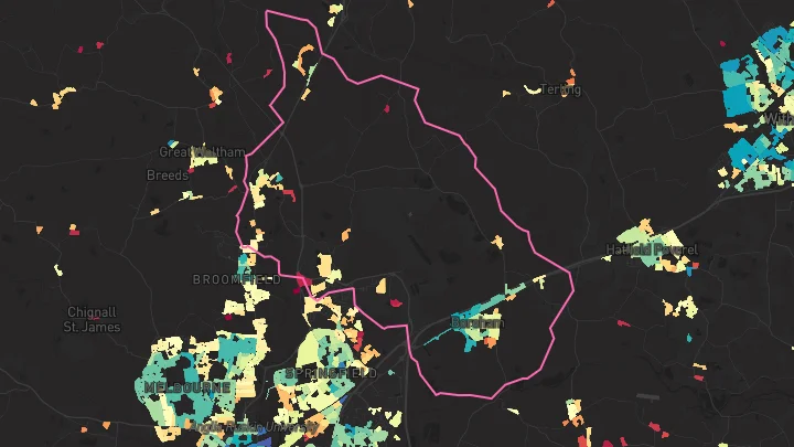 House price heatmap showing property values across Boreham