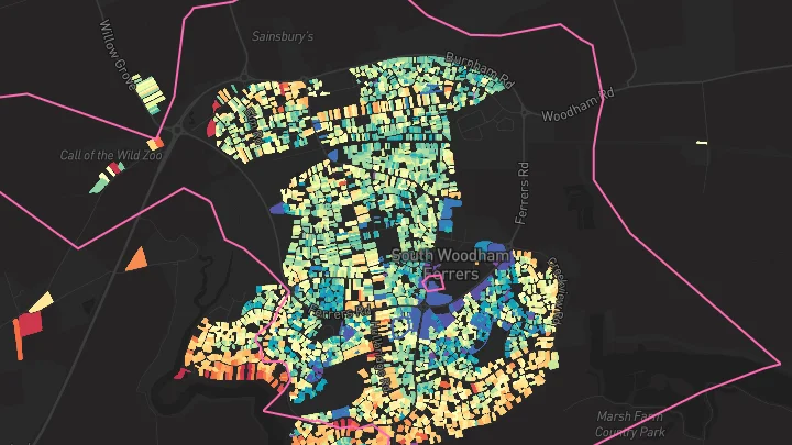 House price heatmap showing property values across South Woodham Ferrers