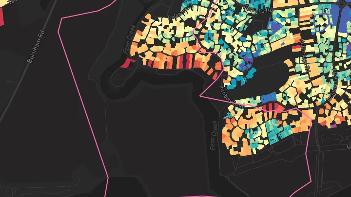 House price heatmap showing property values across South Woodham Ferrers