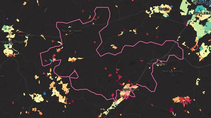 House price heatmap showing property values across Ingatestone