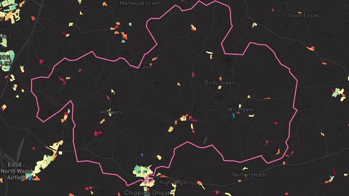 House price heatmap showing property values across Ongar