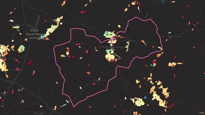 House price heatmap showing property values across Ongar