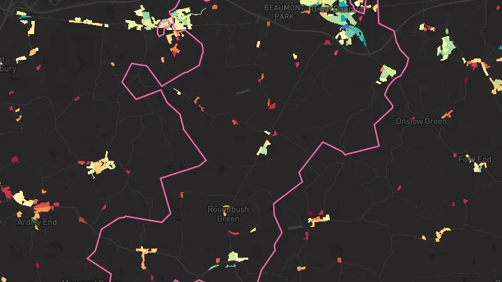 House price heatmap showing property values across Dunmow
