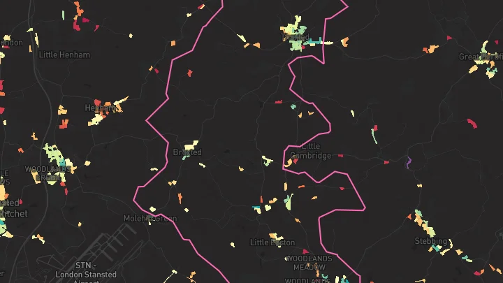 House price heatmap showing property values across Thaxted