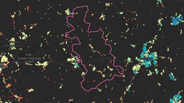 House price heatmap showing property values across Felsted