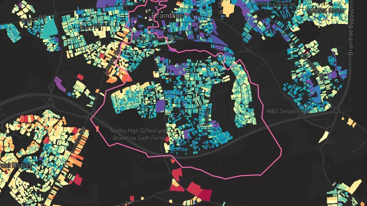 House price heatmap showing property values across Braintree
