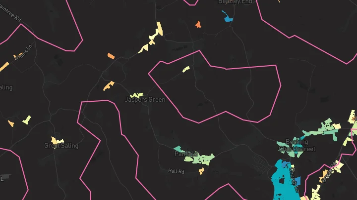 House price heatmap showing property values across Braintree