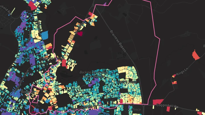 House price heatmap showing property values across Braintree