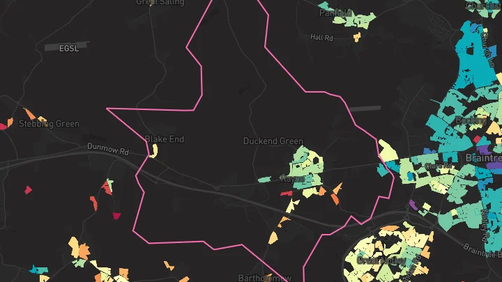 House price heatmap showing property values across Rayne
