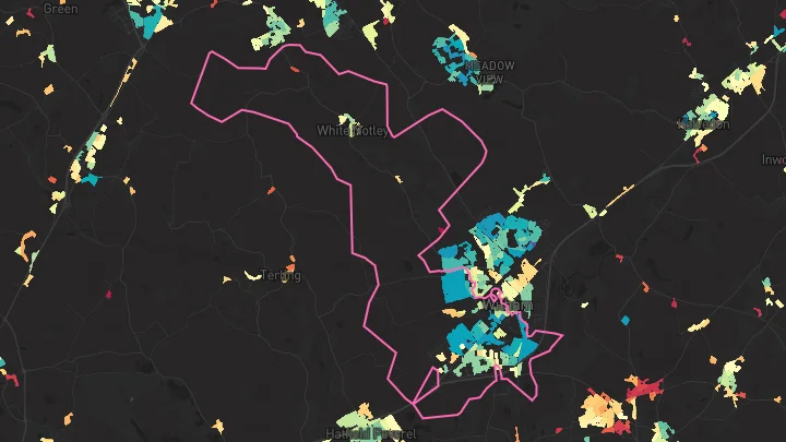 House price heatmap showing property values across Witham