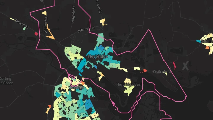 House price heatmap showing property values across Heybridge