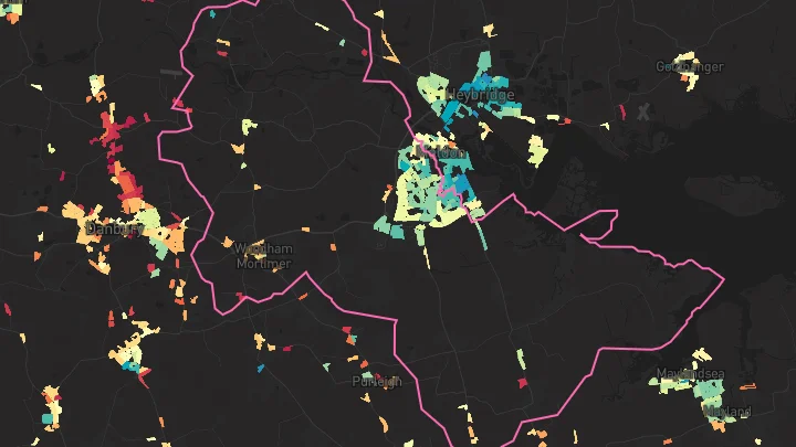 House price heatmap showing property values across Maldon