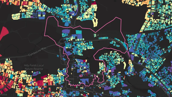 House price heatmap showing property values across Colchester