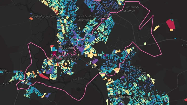 House price heatmap showing property values across Sudbury