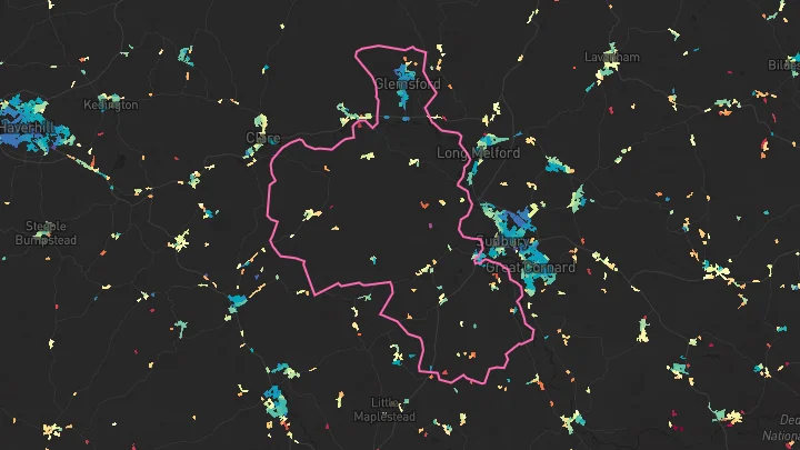 House price heatmap showing property values across Glemsford