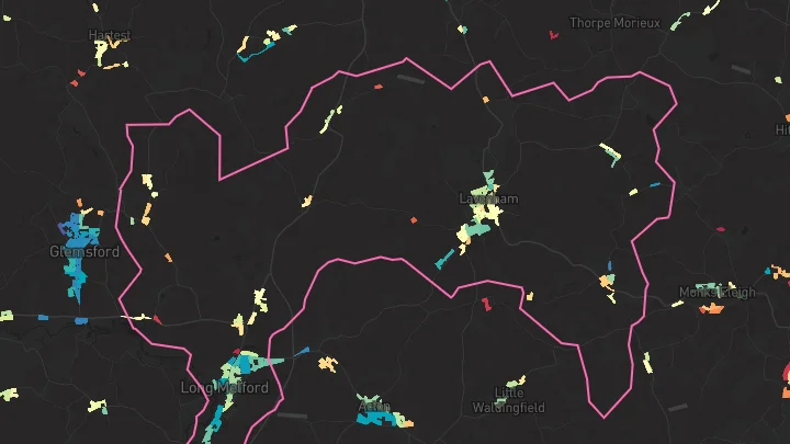 House price heatmap showing property values across Long Melford