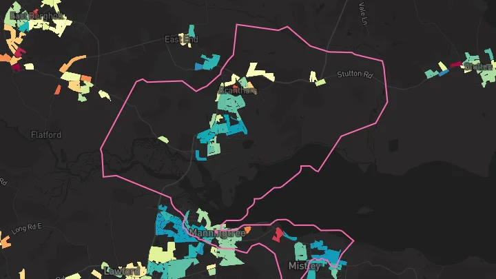 House price heatmap showing property values across Brantham