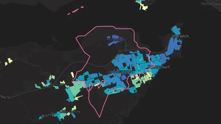 House price heatmap showing property values across Harwich