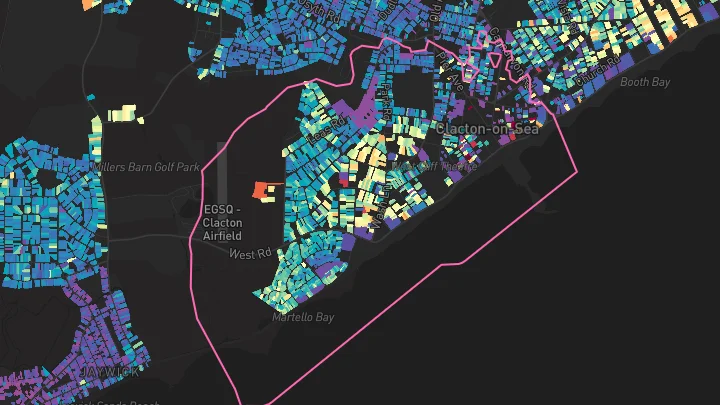 House price heatmap showing property values across Clacton-On-Sea