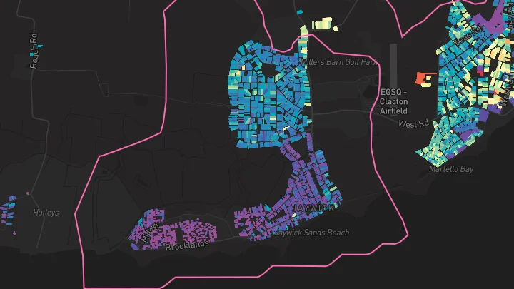 House price heatmap showing property values across Jaywick