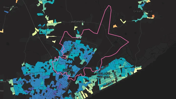 House price heatmap showing property values across Clacton-On-Sea