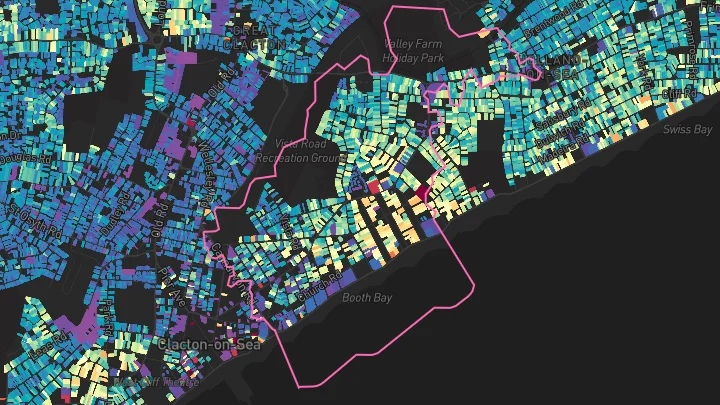 House price heatmap showing property values across Clacton-On-Sea