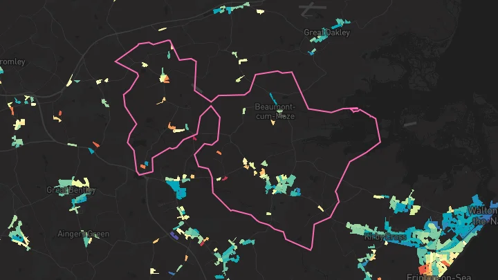House price heatmap showing property values across Thorpe-Le-Soken
