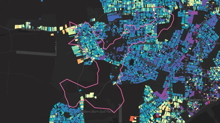 House price heatmap showing property values across Clacton-On-Sea