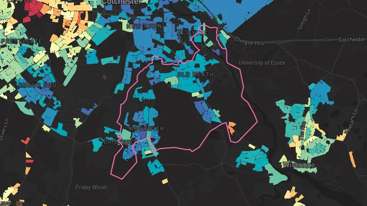 House price heatmap showing property values across Colchester