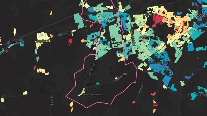 House price heatmap showing property values across Stanway